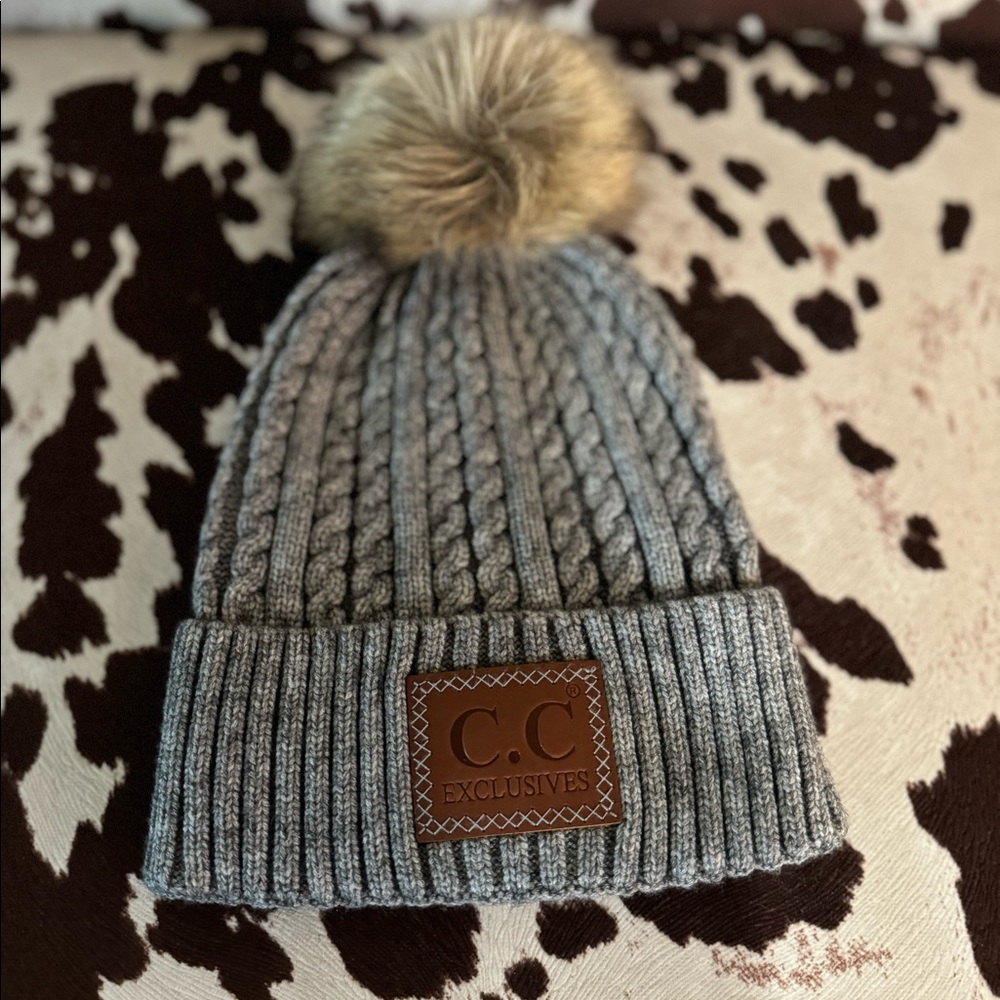 C&C Grey Pom Pom Beanie